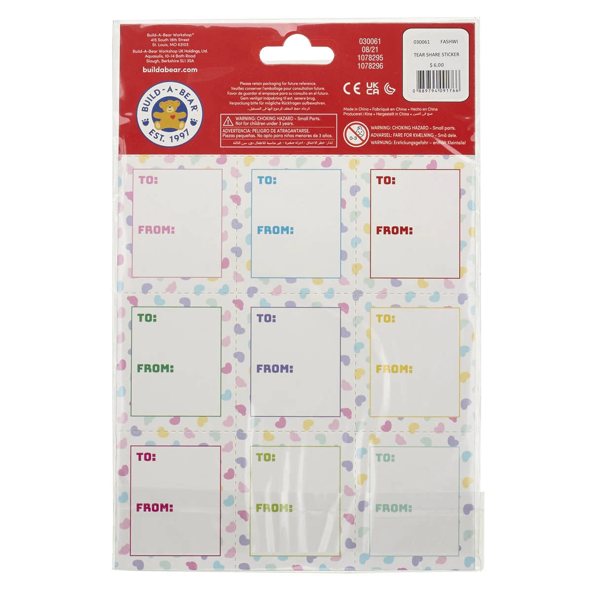 Valentine's Day Tear &amp; Share Sticker Set | Build-A-Bear® - US 9699