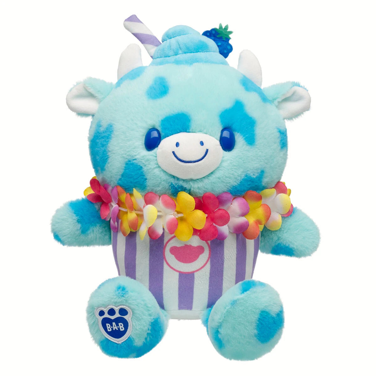 Blue Raspberry Cow Slushie Plushie w/ Lei Necklace | BAB - US 1474